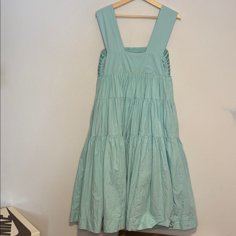 Anthropologie Helena Square-Neck Smocked Light Aqua Blue Midi Dress Medium - Picture 3 of 11